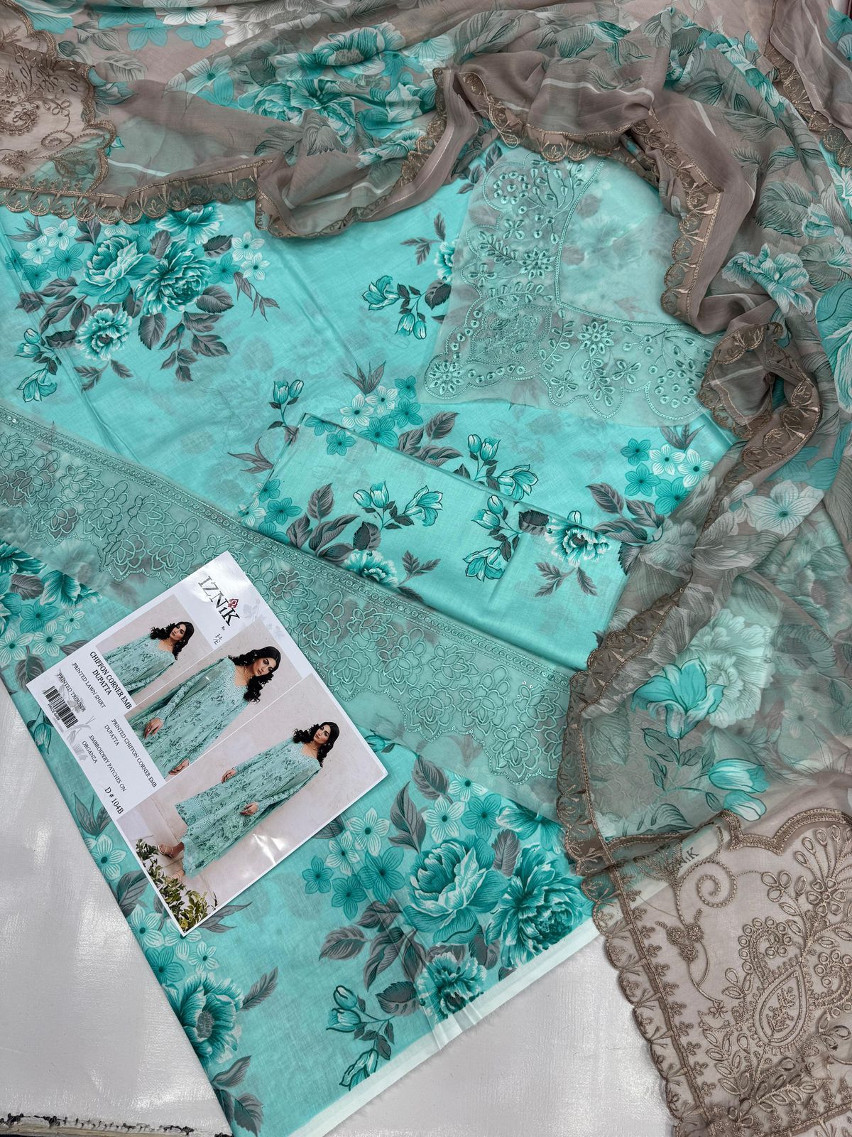 LAWN Digital Print 3pc With Chiffon READY TO WEAR DUPATTA & Patches