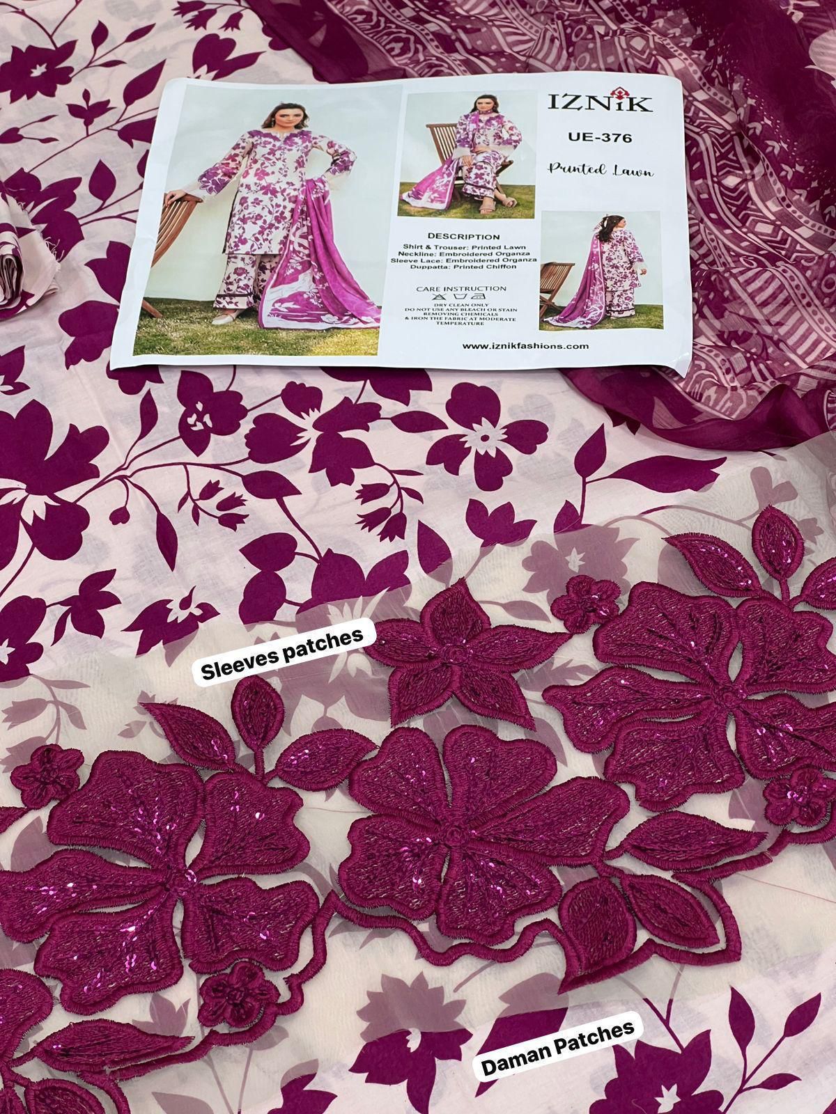 Lawn 90/88 quality > Three piece unstitched collection /> IZNIK UE - 376 | 25