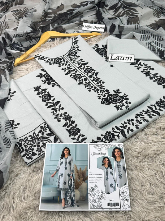 LAWN 3pc Heavy Embroidered Product Code:- 0137