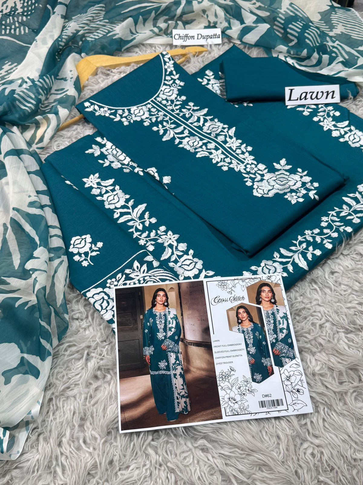 LAWN 3pc Heavy Embroidered Product Code:- 0137