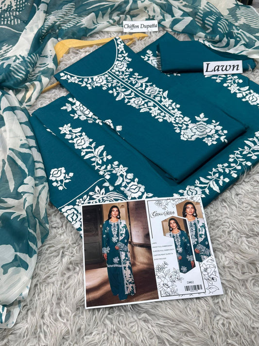 LAWN 3pc Heavy Embroidered Product Code:- 0137