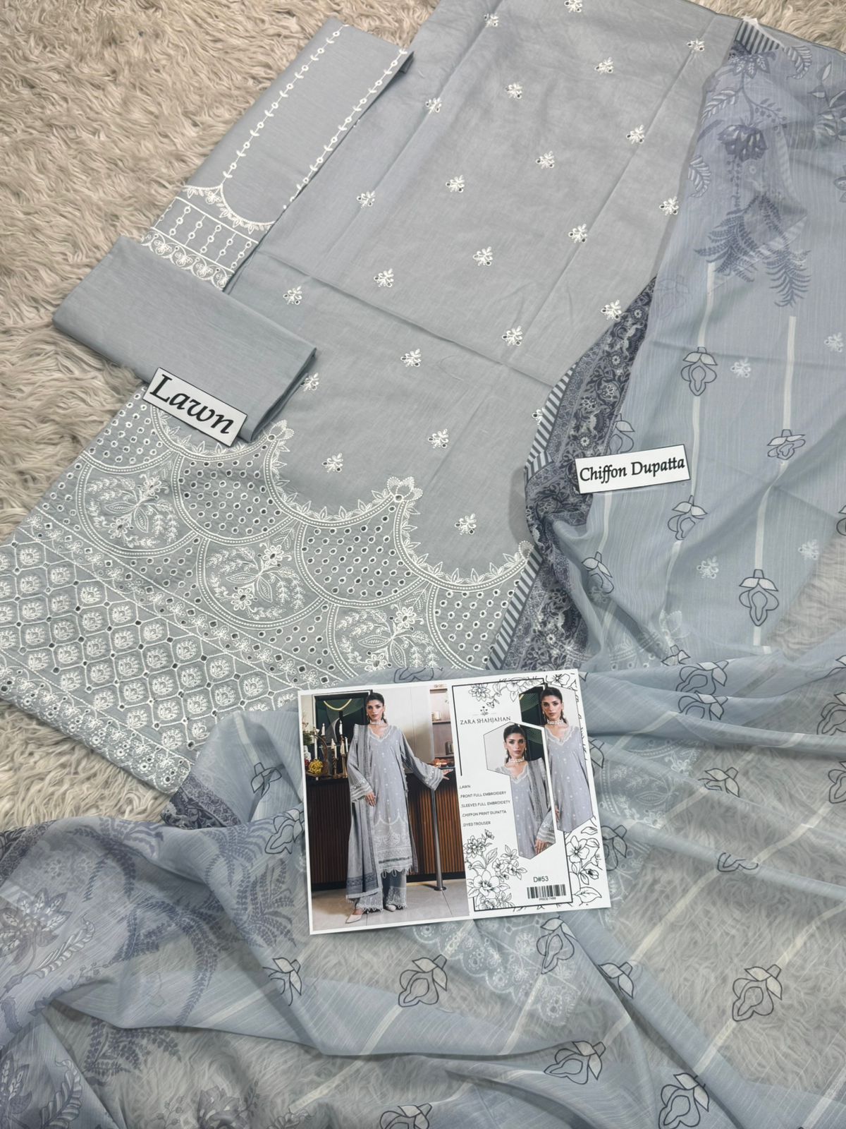 LAWN 3pc Chikankari Embroidered