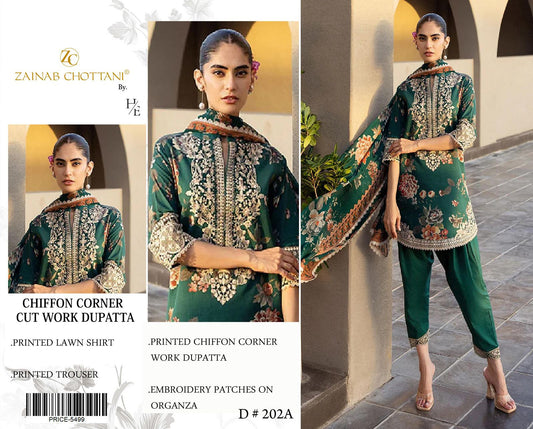 LAWN Digital Print 3pc With Chiffon READY TO WEAR DUPATTA & Patches