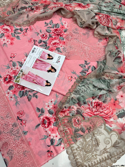 LAWN Digital Print 3pc With Chiffon READY TO WEAR DUPATTA & Patches