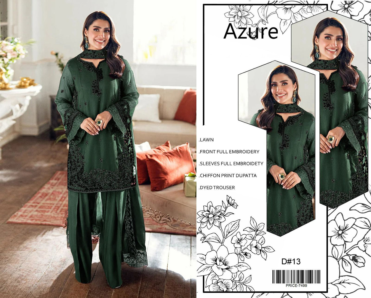 LAWN 3pc Heavy Embroidered Product Code:- 0137