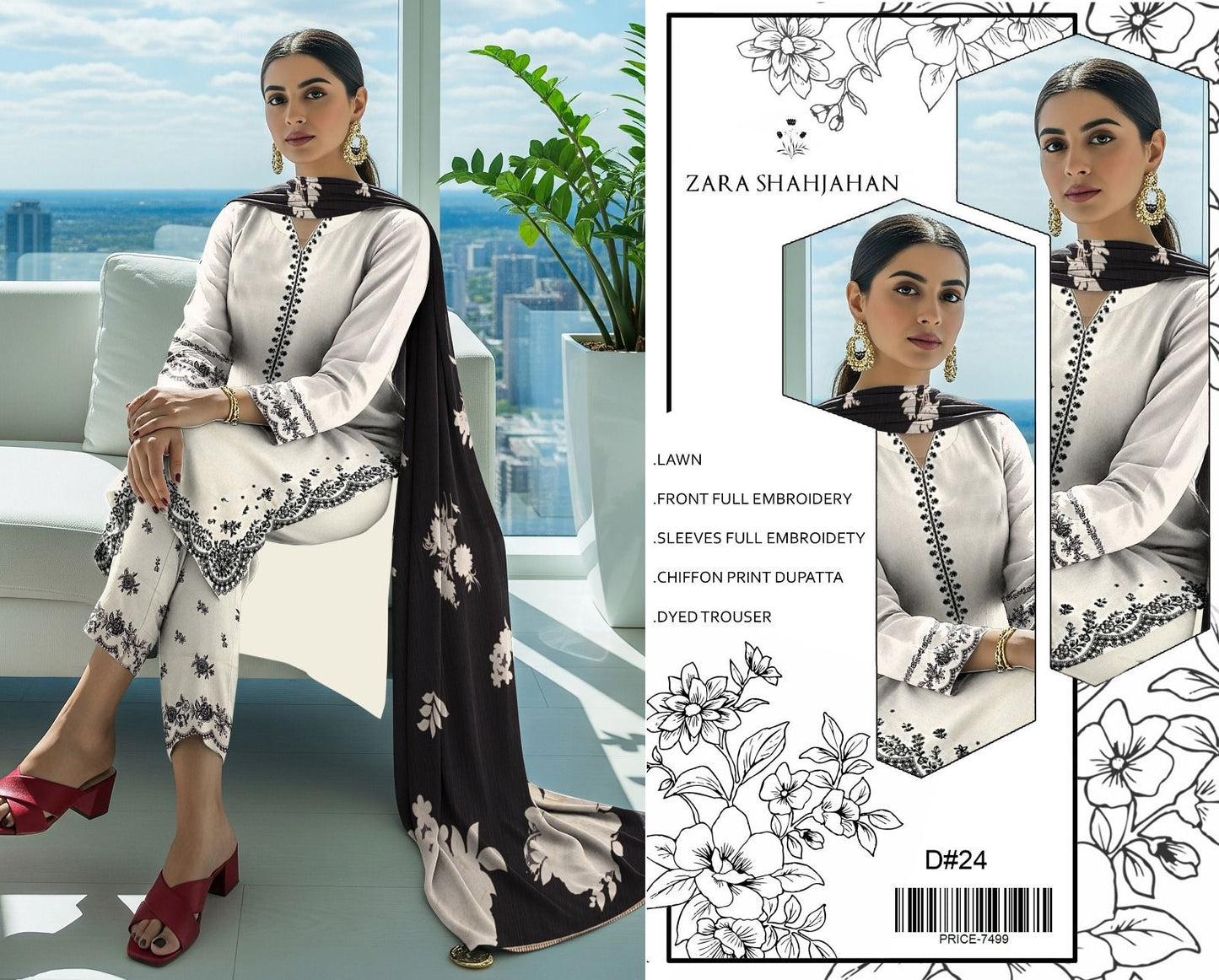 LAWN 3pc Heavy Embroidered Product Code:- 0137