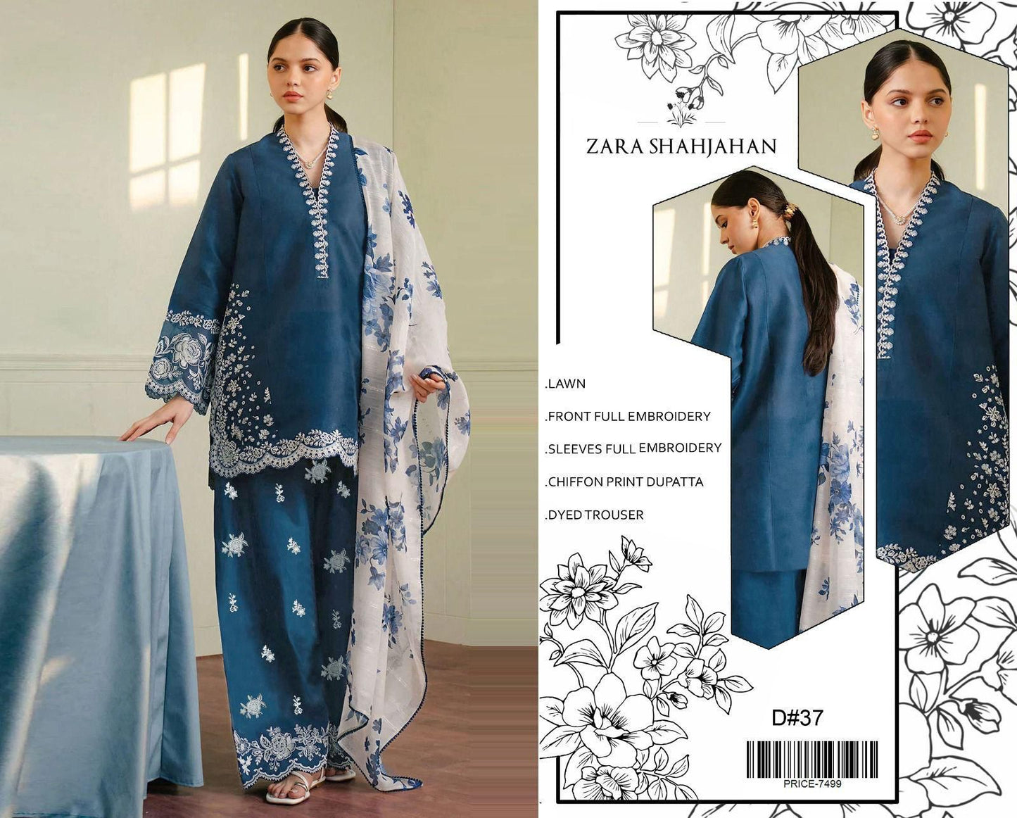 LAWN 3pc Heavy Embroidered Product Code:- 0137
