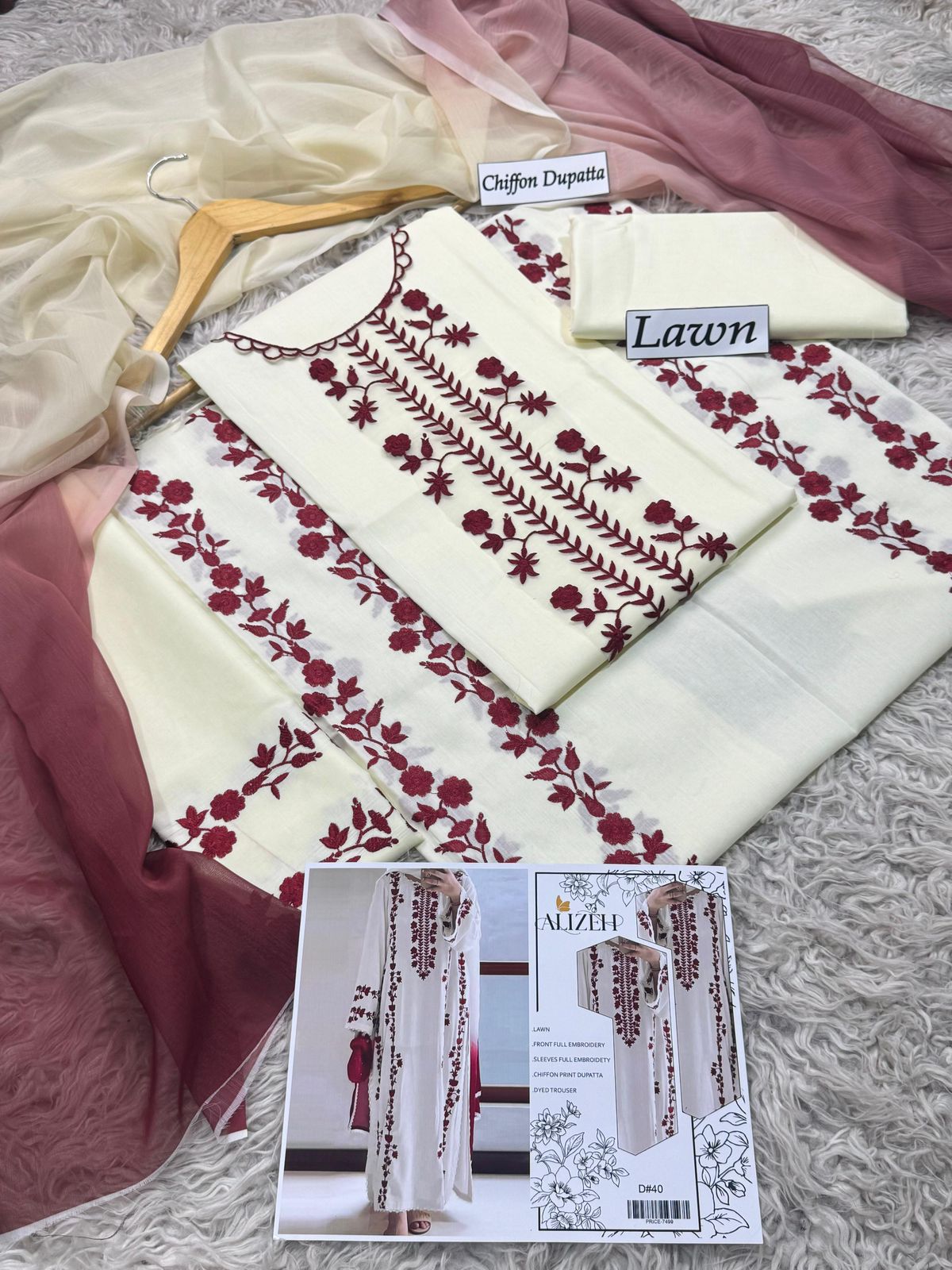 LAWN 3pc Heavy Embroidered Product Code:- 0137