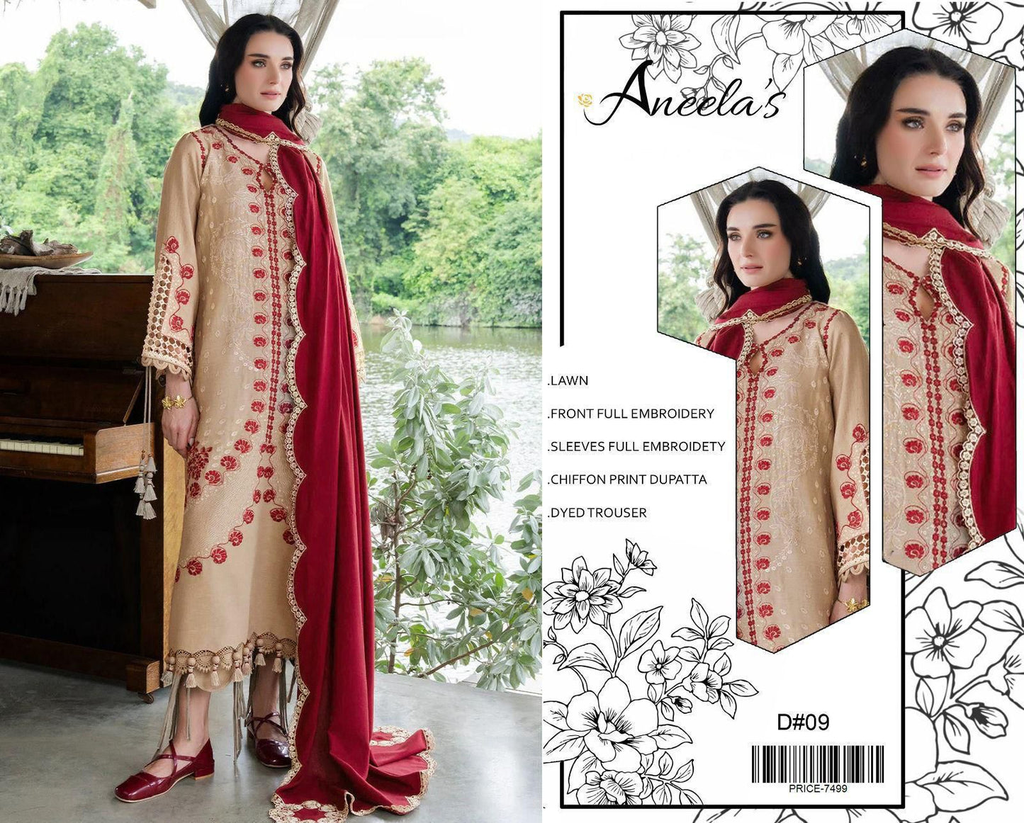 LAWN 3pc Heavy Embroidered Product Code:- 0137