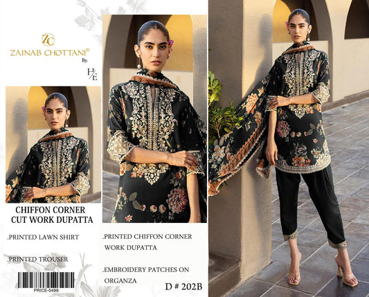 LAWN Digital Print 3pc With Chiffon READY TO WEAR DUPATTA & Patches
