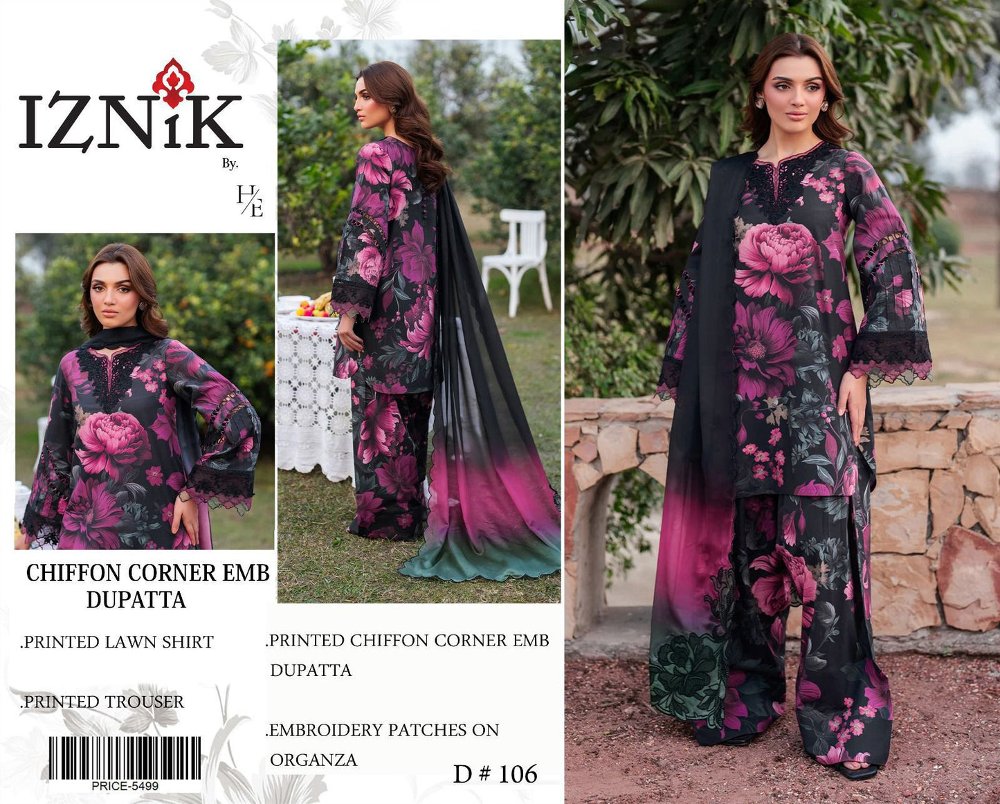 LAWN Digital Print 3pc With Chiffon READY TO WEAR DUPATTA & Patches