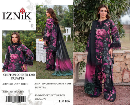 LAWN Digital Print 3pc With Chiffon READY TO WEAR DUPATTA & Patches
