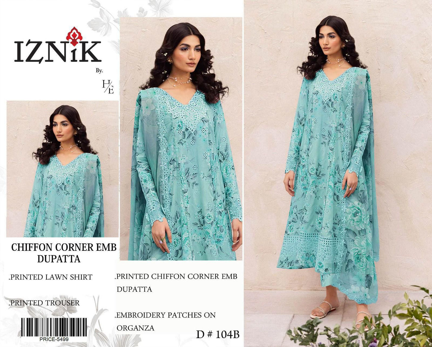 LAWN Digital Print 3pc With Chiffon READY TO WEAR DUPATTA & Patches