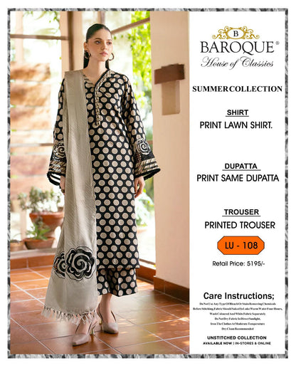 * SUMMER COLLECTION 2026 * BRAND: BAROOQUE  * FEBRIC: SWISS LAWN 3PC * PRINTED SWISS LAWN SHIRT