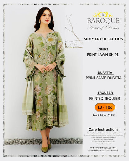 * SUMMER COLLECTION 2026 * BRAND: BAROOQUE  * FEBRIC: SWISS LAWN 3PC * PRINTED SWISS LAWN SHIRT