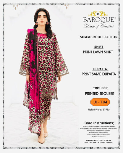 * SUMMER COLLECTION 2026 * BRAND: BAROOQUE  * FEBRIC: SWISS LAWN 3PC * PRINTED SWISS LAWN SHIRT