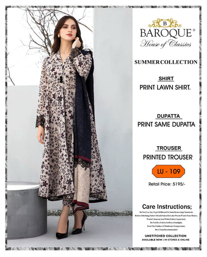 * SUMMER COLLECTION 2026 * BRAND: BAROOQUE  * FEBRIC: SWISS LAWN 3PC * PRINTED SWISS LAWN SHIRT